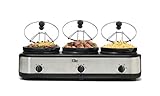 Elite Platinum EWMST-325 Triple Slow Cooker Buffet Server, Adjustable Temp Dishwasher-Safe Oval Ceramic Pots, Lid Rests, 3 x 2.5Qt Capacity Stainless Steel