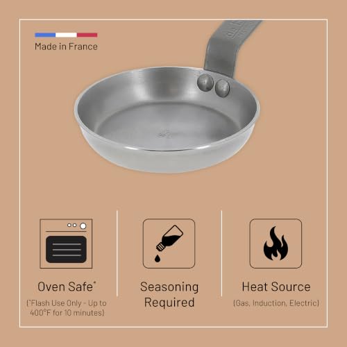 Image of de Buyer MINERAL B Carbon Steel Egg & Pancake Pan - 4.75 inch Diameter - Naturally Non-Stick Finish - Made in France - Pack of 4