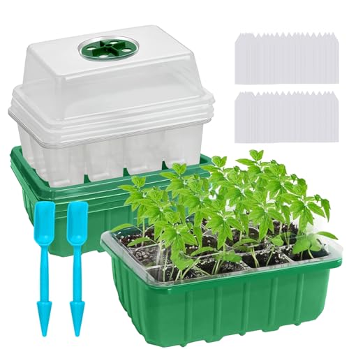 Viaoone 60-Cell Seed Starter Tray, 5 Pack &ndash; Cells Plant Grow Kit with Humidity-Vented Domes and...
