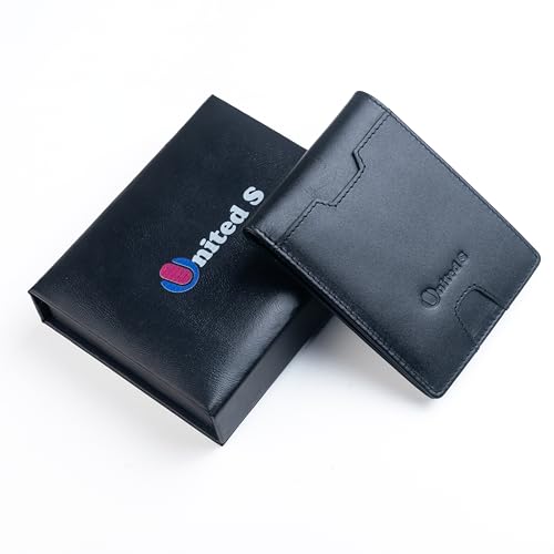 Genuine Leather Handmade Mens Slim Wallet with Gift Box Bifold Credit Card Holder 12 Pockets 100 Percent Cow Leather Smart Black4