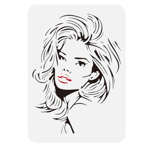 FINGERINSPIRE Wind Blowing Woman Stencil 11.7x8.3" Reusable Women Face Stencil Elegant Lady Template for Painting on Wood Canvas Fabric Wall Furniture DIY Home Decor