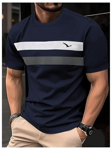 Image of RoseSeek Men's Color Block Short Sleeve Tee Shirts Casual Crewneck T Shirt Trendy Summer Tops