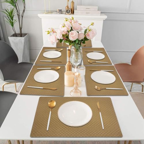Image of Amazon Brand - Umi PVC Vinyl Foam Design Placemat STPG127 | Heat Resistant, Wipe Clean, Anti-Skid Table Mats for Dining Table, Kitchen & Home Decor (30x45 CM Brown Set of 6)