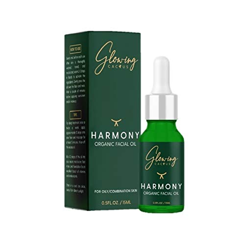 Glowing Cactus Harmony Organic Facial Oil Treatment For OILY/COMBINATION Skin - Prickly Pear Seed Oil and 6 Other Active Botanical oils - 0.5fl.oz./15ml