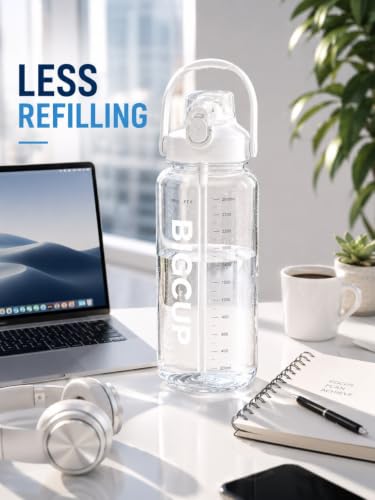 Image of AQUAFIT 2600ml Large Water Bottle with Straw & Handle, 2.6L Motivational Sports Water Bottle with Time & ML Markings, Leakproof Gym Water Bottle for Men & Women, Fitness, Travel & Outdoor