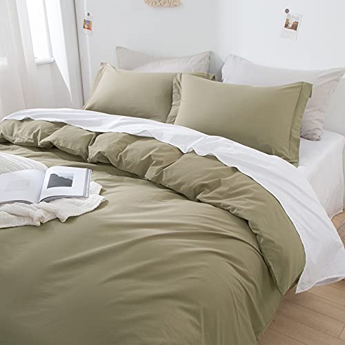 Image of EMME Cotton Duvet Cover Twin 2-Piece Set Soft Bedding Collection Twin XL Comforter Cover with Pillow Sham Solid Color Button Closure & Corner Ties (Brown, Twin /Twin XL)