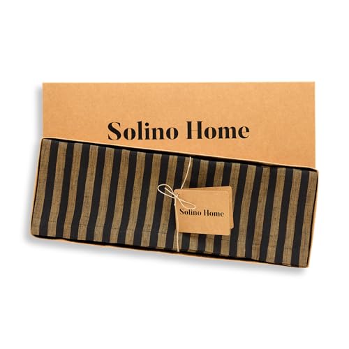 Image of Solino Home 100% Pure Linen Placemats, 14 x 19 in, Brown Striped, Set of 4