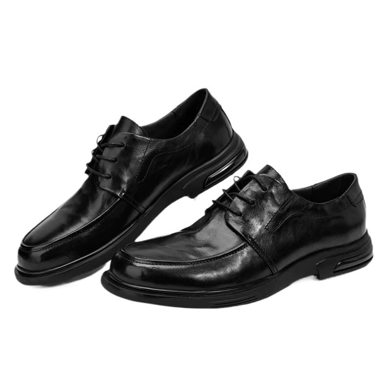 Men's Round Toe Dress Shoes Casual Lace-ups Shoes Lightweight Business Leather Upper Polished Craft Anti Slip Rubber Sole Meticulous Versatile Shoes(7.5)2