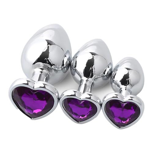 3 PCS Butt Plug, Stainless Steel Anal Plug in 3 Sizes, Anal Sex Toys for Men Women, Non-Slip Butt Plug Set Washable Rustproof for Gay Couples, Purple (7cm 8.2cm 9cm)