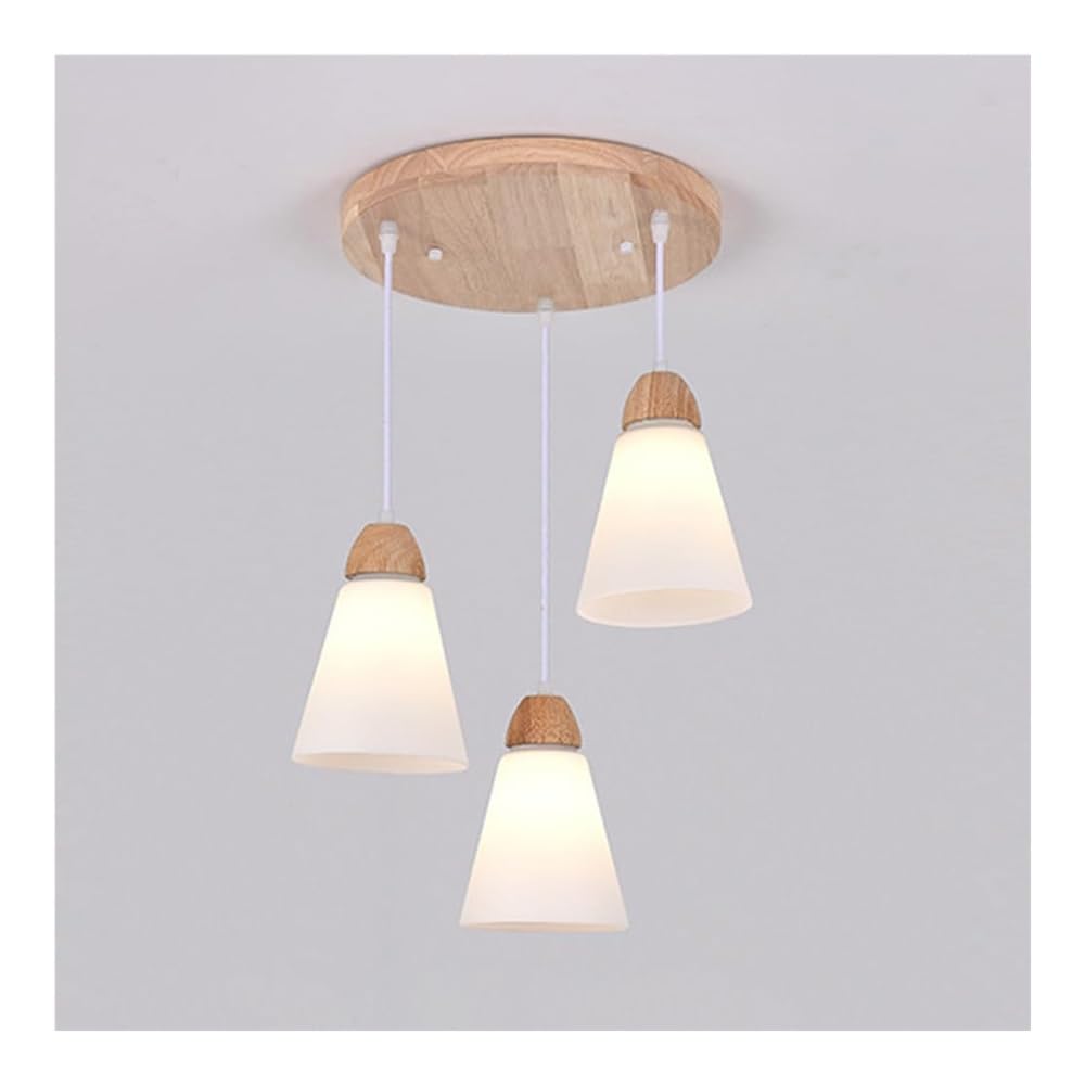 Suspension en bois à 3 lumières style japonais et abat-jour verre E27