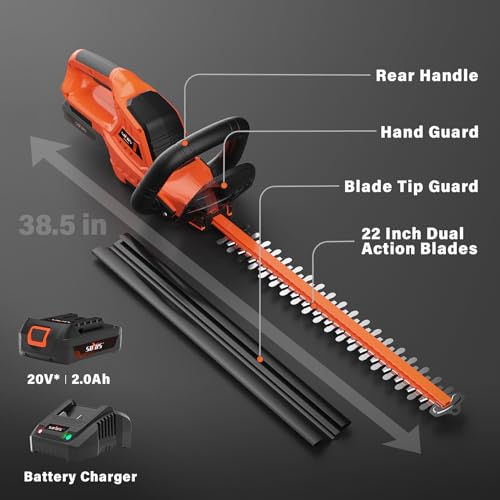 SOYUS Hedge Trimmer Cordless, 20V Electric Hedge Trimmers with 22 Inch Dual Action Blades and 3/4\" Cutting Capacity, 2.0Ah Battery and Fast Charger Included