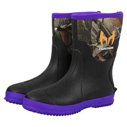Hunthor Botas de goma para mujer, 5 mm, de neopreno, aisladas, impermeables, con vástago de acero, zapatos de caza a media pantorrilla para jardinería, trabajo en barro (talla 5-11), Púrpura, 38.5 EU