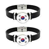 ZENRUIMING 2個パック ユニ 韓国国旗 レザーブレスレット クリスタルガラスペンダント付き 文化交流、独立記念日、試合の日の歓声に