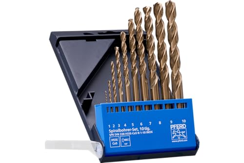 PFERD TOOLS Spiralbohrer-Set INOX, 10-tlg. | Ø 1-10 mm, HSS-E Co5 N, DIN 338, 135° | 25298002 – für zähe und harte Werkstoffe