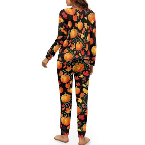 Image of Womens Lounge Set Long Sleeve Soft Pajama Sets | Casual 2 Piece Pj Outfit, Crewneck Sleepwear with Pockets, Adjustable Drawstring, Soft Comfy Fall Pajamas, Plus Size