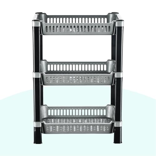 Image of Urbane Home Pack of 4 Multipurpose Racks for Storage | 3-Tier Kids Toy Organizer /Under Wash Basin & Office Storage Cabinet & Shelves | Silver