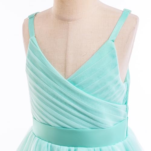 Image of Glamulice Flower Girls Spaghetti Strap Tulle Dress Long A Line Wedding Pageant Dresses Princess Birthday Party Ball Gown