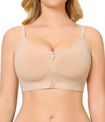 CYDREAM Womens Zip Front Closure Bra Wireless Seamless Comfort Full Coverage Back Smoothing No Underwire Bralettes