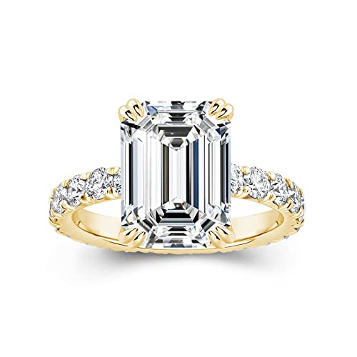 5.5CT Emerald Cut Promise Ring for Women, Simulated Diamond Ring,18K Yellow Gold Plated 925 Sterling Silver Ring