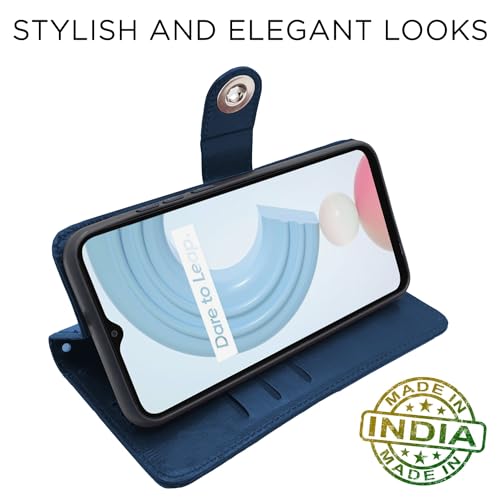 Image of Pikkme Realme C21y Flip Cover Leather Finish | Inside TPU with Card Pockets | Wallet Stand and Shock Proof | Complete Protection Button Flip Case (Blue)
