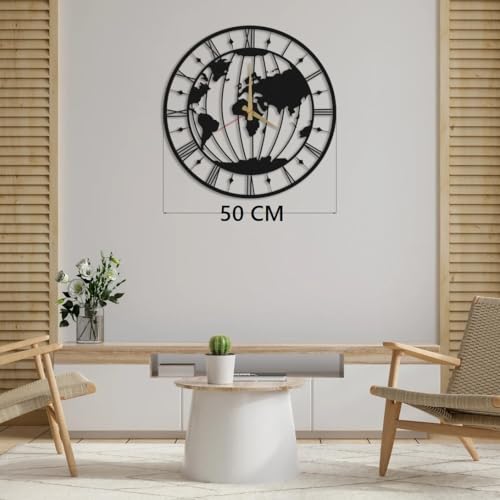 Image of Wall Clock Stylish Metal Analog Wall Clock for Living Room, Bedroom, Office, Kitchen, Home and Hall | Antique Fancy Big Size Modern Wall Watch (Black ST-7, 50 CM)