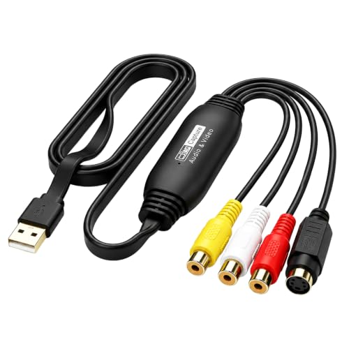 Convertidor VHS a Digital USB 2.0, Tarjeta de Captura de Video 1080P, Convertidor de VHS AV RCA, Convierte VHS, Mini DV, Hi8, DVD y Grabadoras VCR a Formato Digital, Compatible con Mac y Windows