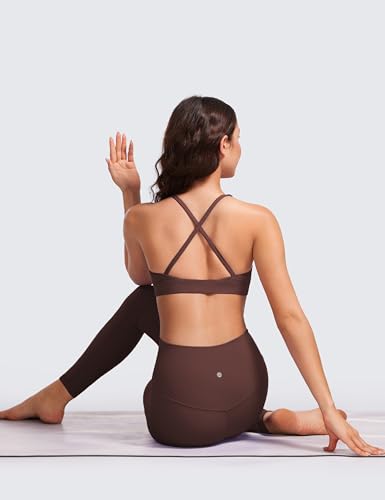 Image of CRZ YOGA Butterluxe Deep V Neck Sports Bras | Light Support, Removable Pads, Yoga, Extremely Soft, Cross Back, Spaghetti Straps, for Women