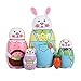 Mogokoyo Poupée Gigogne Russe à Motif d'animaux Mignons Lapin Matriochka Emboîté en Bois 5 Pièces Poupée Babouchka à Emboîtement Décoration Cadeau Jouet Empilé pour Adultes et Enfants