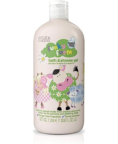 Baylis & Harding Funky Farm Kids Bath & Shower Gel 1Litre | Paraben Free | Allergen Free | Organic Chamomile Extract | Gentle & Soothing Formula for Kids | Fun & Refreshing Clean