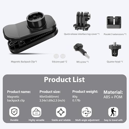 STARTRC PHOTO Osmo Pocket 3 uchwyt na plecak, uchwyt magnetyczny 360°, kompatybilny z do DJI Osmo Pocket 3 /Action 5 Pro