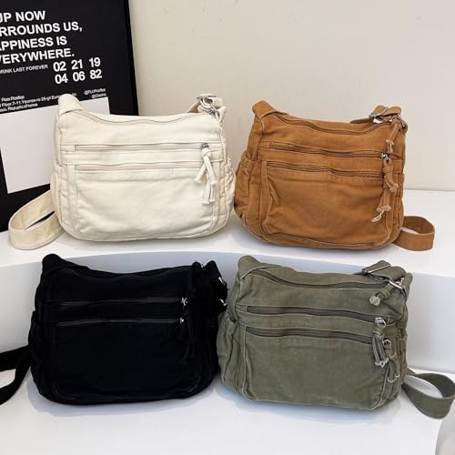 Bolso bandolera de lona unisex con bolsillos con cierre miniatura 5