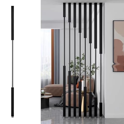 Biombos de Suelo a Techo de 75/85/95 Pulgadas, de Metal Personalizables con Patas Ajustables, para Uso doméstico, sin Necesidad de taladrar, Color Blanco y Negro (Negro (1 Unidad), 77 pulgad