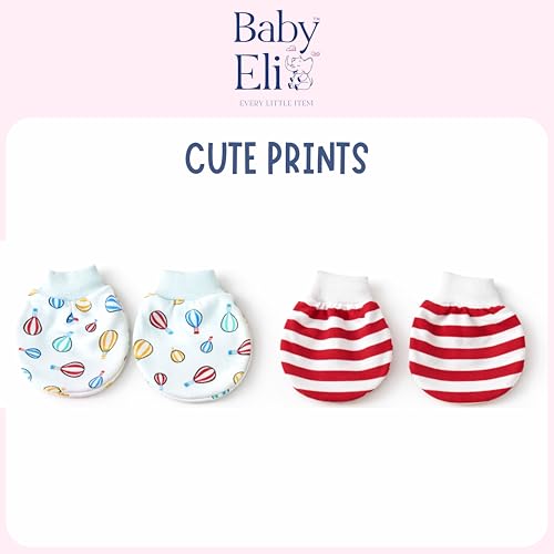 Image of Baby Eli Cotton Newborn Mittens (Picot Wrist) Set of 6 for Baby Boys & Girls 0-6 Months | Soft and Cozy Unisex Infant Gloves | Assorted Baby Hand Gloves | Adjustable Scratch Protection