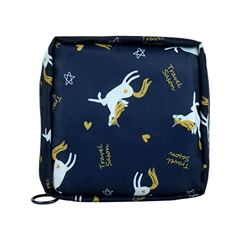 Sanitary Napkin Storage Bag Menstrual Cup Pouch Portable Pads with Zipper Feminine Menstruation First Period Bags for Teen Girls Women Ladies. (Tibetan Blue - Unicorn)