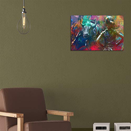Motivational Wall Art Canvas Print Wall Street Charging Bull Fearless Girl Positive Office Decor Inspirational Framed Prints Entrepreneur Quotes Wall Art Decoration Framed Ready To Hang - 12"Hx18"W #TOP4