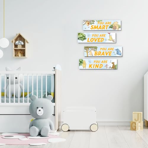 BirtDerr 4PCS Winnie Room Decor-Pooh Sign-Winnie Baby Stuff Vintage Nursery Decor-Pooh Wall Decor Wall Art(Classic)
