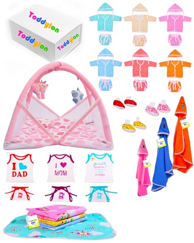 Image of Toddylon All in One Daily Essential in One Pack 36 in 1 New Born Baby Products Gift Packs | Hospital Kit Combo | Infants Boys Girls | Perfect for Newborns | Ideal for 0-6 Months (Pink)
