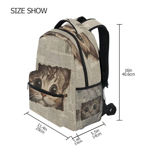 Cat Newspaper Backpack for School Boys Girls Adults Kids Bookbag Laptop Bag 18L4