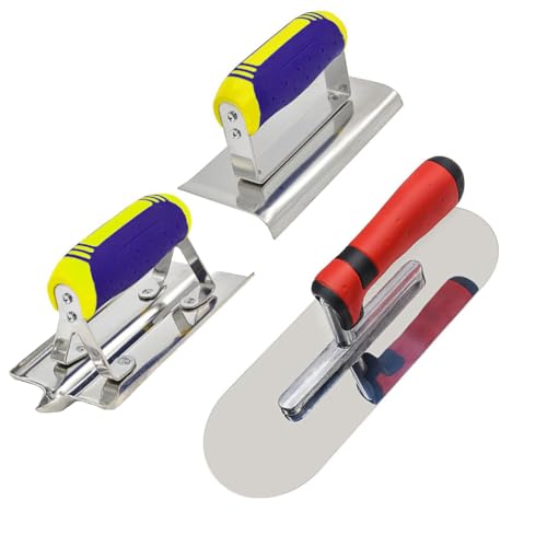 3-Piece Stainless Steel Concrete Trowel Set - Flat Trowel, Edger & Groover With Non-Slip Handles For Masonry