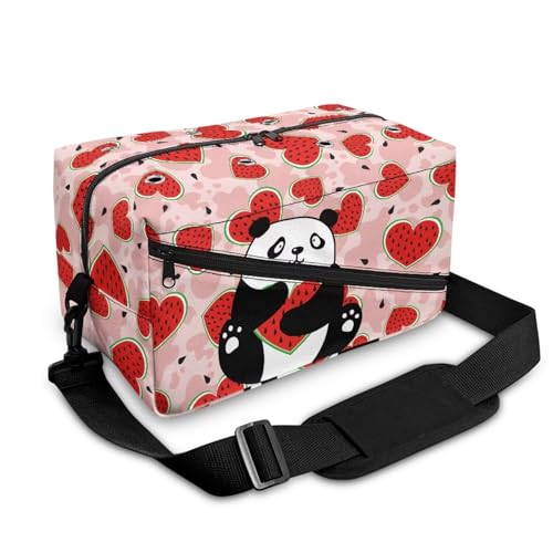 Image of Drnuikhe Cartoon Panda Print Yarn Bag Larger Crochet Bag Travel Yarn Bag with Shoulder Strap, Lightweight Craft Organizers and Storage Fit Knitting Crochet Supplies