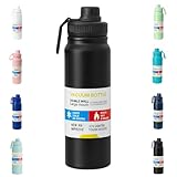 Garrafa De Água Térmica Inox 800ml Parede Dupla com Isolamento a Vácuo Quente e Frio, Antivazamento, Alça e Infusor Ideal para Academia, Caminhada, Escritório, Esportes (Preto)