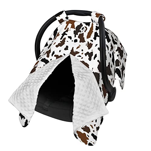 Image of Black Brown Cow Print Baby Car Seat Canopy Cover 39x27.5 Inches Multi Use Nursing Cover for Newborn Car Seat Canopy Mom Nursing Breastfeeding Covers Newborn Shower Gifts