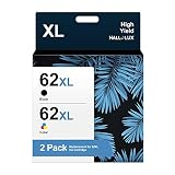 HALLOLUX 62XL Cartouches d'encre Remplacement pour HP 62XL 62 XL pour HP Envy 5540 5544 5545 5548 5640 5646 7640 pour OfficeJet 200 250 5740 5742 5744 (Noir Tri-Colore, 2-Pack)