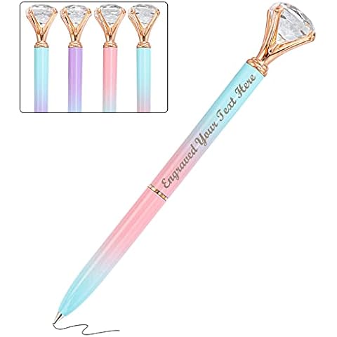 Farmelov Personalized Pens Bulk with Name Free Engraving,Custom Diamond Ballpoint Pens Logo Text Customized Gifts for Women Girl Wedding Birthday Business Office Promotion-Black Ink,1PC-Pink Blue Cover