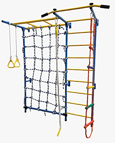 Multi-function Home Playground for Kids, Monkey Bars Climbing Tower Jungle Gym, Swedish Wall Ladder Children Home Gym Exercise Equipment, Rope Wall Climbing Playset with Horizontal Bar & Trapeze Rings Multi-function Home Playground for Kids, Monkey Bars Climbing Tower Jungle Gym, Swedish Wall Ladder Children Home Gym Exercise Equipment, Rope Wall Climbing Playset with Horizontal Bar & Trapeze Rings