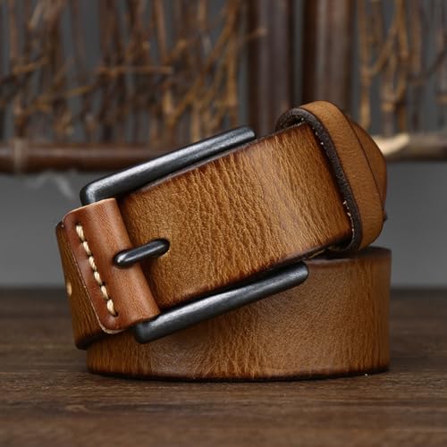 Unisex Cowhide Belt - 1.5" Vintage Distressed Strap With Leather Roller Buckle For Casual & Dress Pants4