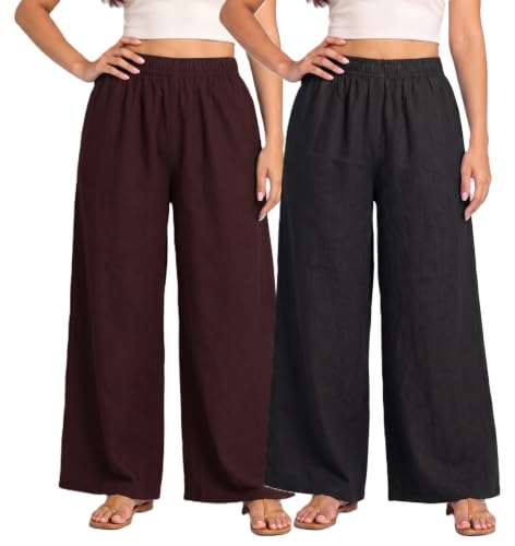 Image of Plaazo Women's Cotton Palazzo | Wide Leg Palazzo for Women | Soft Breathable High Waist Bottom Wear | Comfortable Casual, Office, Travel for Women