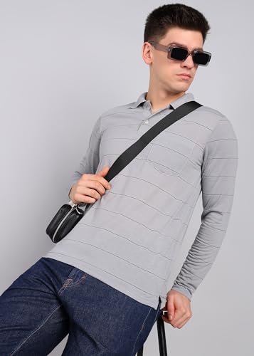 Image of INKKR Men Full Striped Polo Neck Cotton Blend T-Shirt