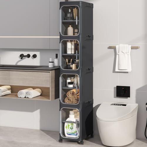 KHNR 4-Tiers Slim Bathroom Storage Cabinet, Foldable Storage Cabi...