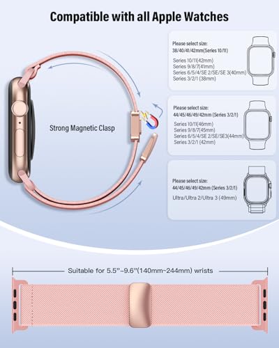 Image of Stretchy Band Compatible with Apple Watch Bands 40mm 38mm 41mm 42mm 44mm 45mm 46mm 49mm Women Men,Strong Magnetic Clasp Elastic Sport Strap for iWatch Series 11 10 9 8 7 6 5 4 3 2 1 Ultra SE /Pink